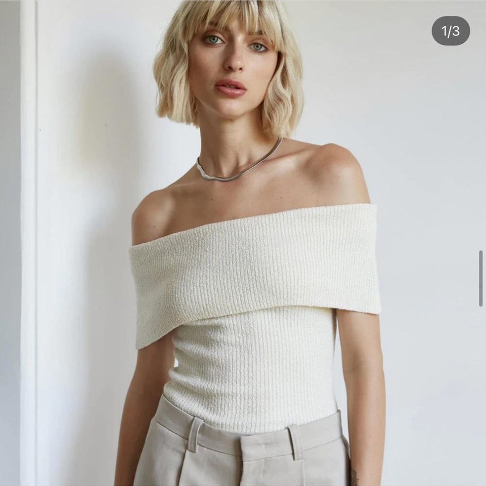 Pixie Market Off the Shoulder Knit White Top